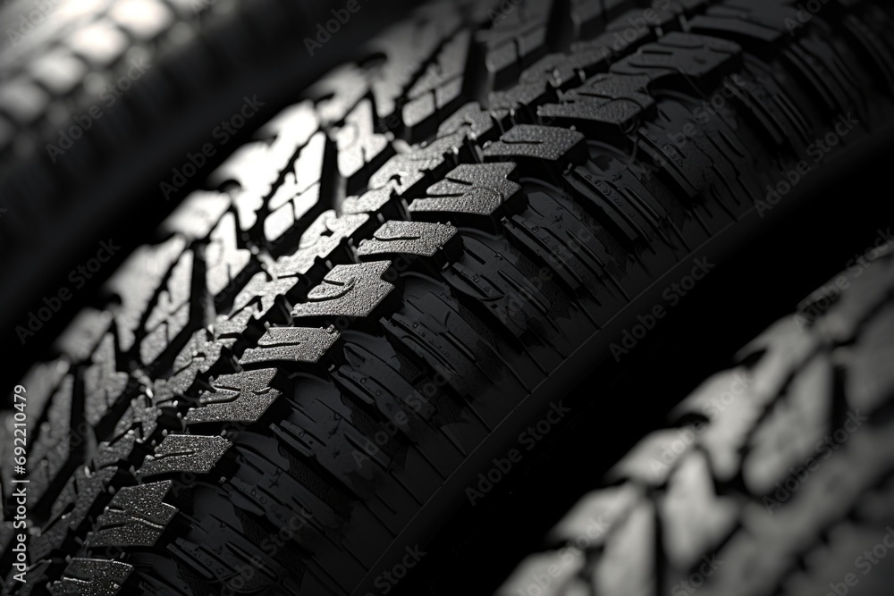 Poster close up view of a tire on a black background. can be used to showcase tire textures or as a backgro