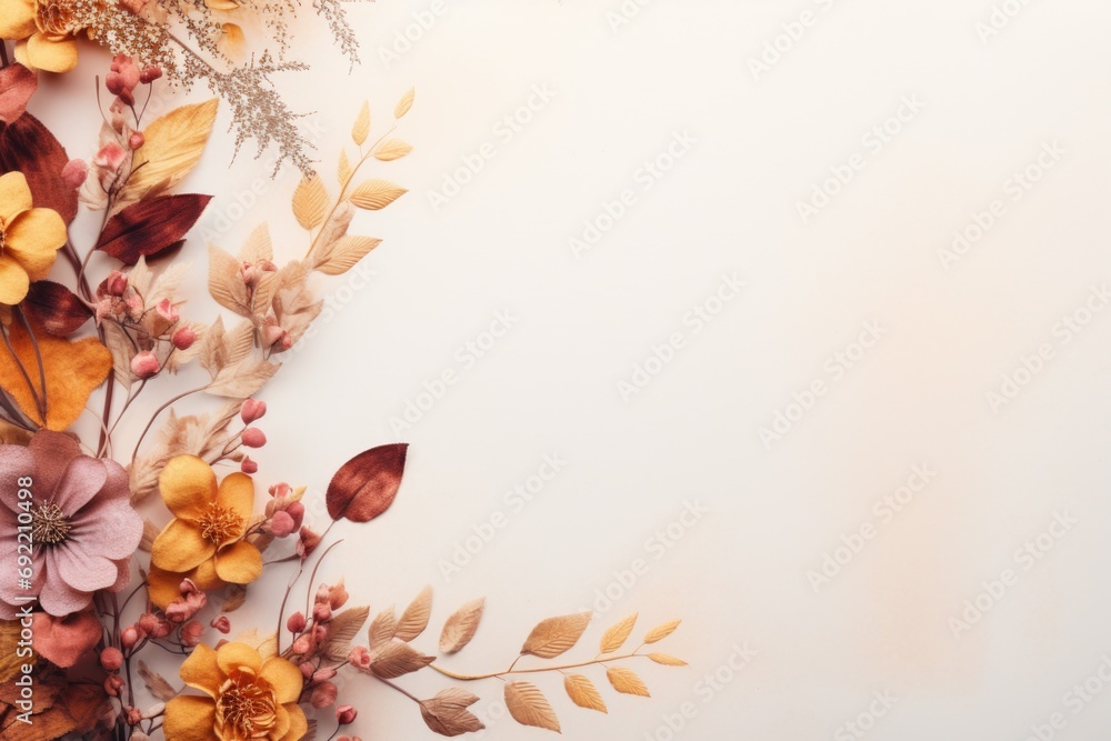Poster a bunch of flowers placed on a clean white surface. suitable for various occasions and themes