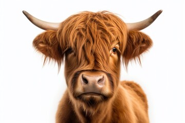 A close-up shot of a cow's face against a clean white background. Perfect for agricultural or farming-related projects