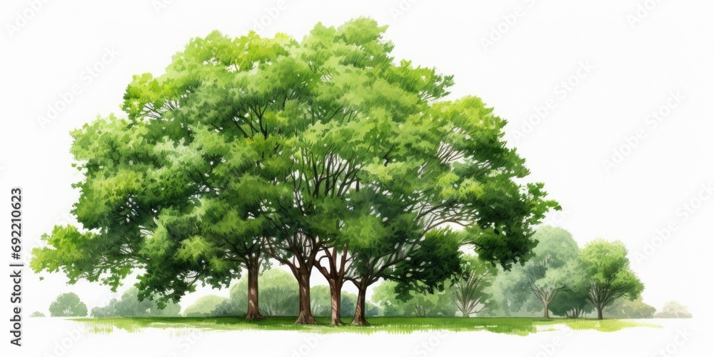 Aufkleber A painting depicting a group of trees in a serene field. This picture can be used to add a natural and peaceful touch to various projects