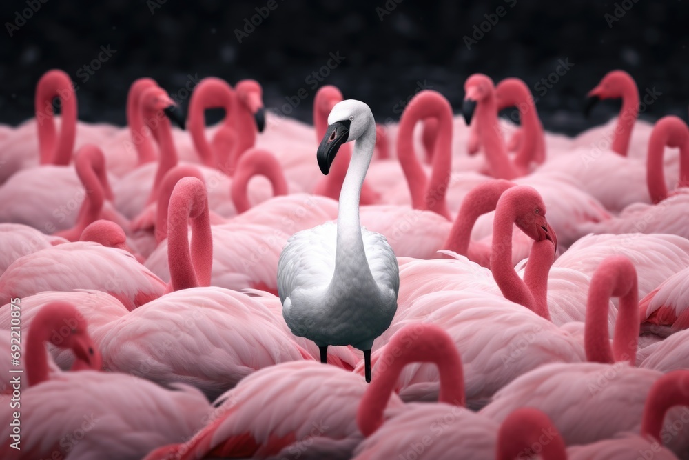 Wall mural A flock of pink flamingos standing in a field. Perfect for nature and wildlife-themed projects