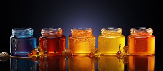 An abundance of honey varieties in color taste and density beekeeping. Copy space image. Place for adding text or design - Powered by Adobe