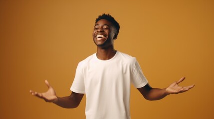 A man with a wide smile and his arms open in a welcoming gesture