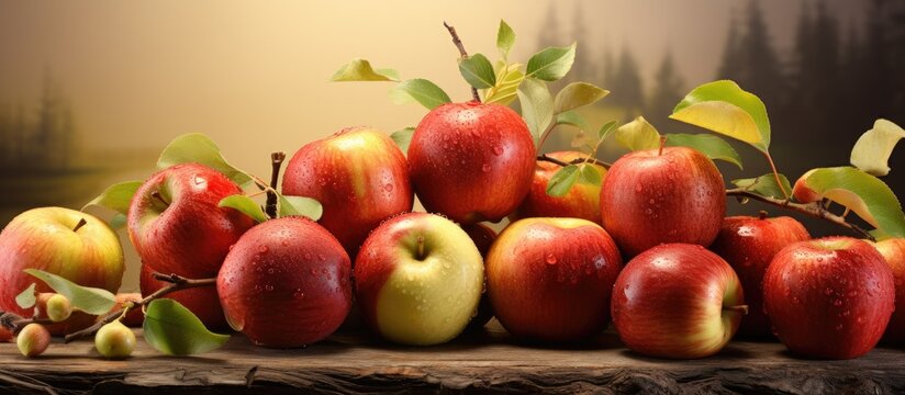 Basket of Ambrosia apples Apple Fruit Produce Market stand Farm Orchard Fall Ripe Autumn Seasonal Healthy eating Crisp Juicy Agriculture Ontario Snack Varietal Bushel Food producer. Copy space image