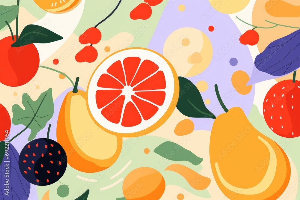 Poster a vibrant collection of various fruits and berries displayed on a colorful background. perfect for f
