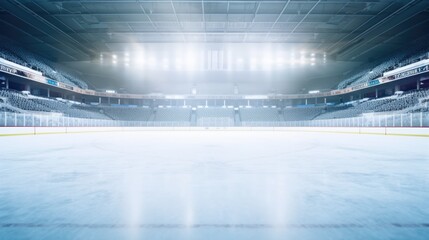 An empty hockey rink with a goalie in the middle. Suitable for sports-related designs and illustrations