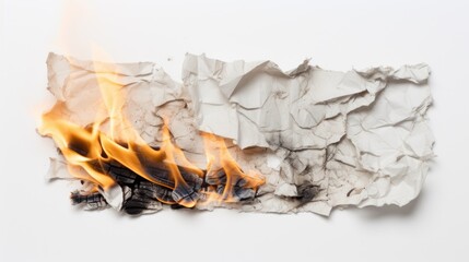 A burnt piece of paper on fire, creating a dramatic and intense scene. Suitable for illustrating destruction, loss, or the concept of starting anew