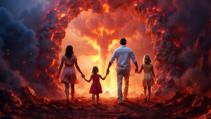 A family on the way to hell. - obrazy, fototapety, plakaty