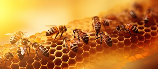 Beekeeping close up of the cells of a frame partially filled with honey. Copy space image. Place for adding text or design