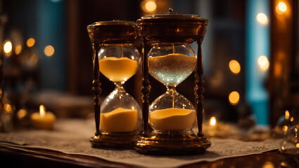 Antique hourglass in the room