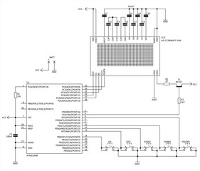 Vector drawing of the electrical schematic diagram 
of an electronic device with a microcontroller 
and a graphic display. Engineering technical project.