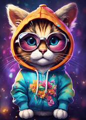 Gato con gafas y chaqueta