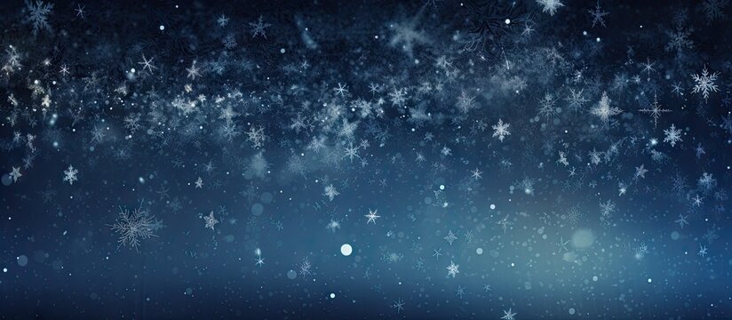 beautiful flying heavy snow on a black background of the night sky. Copy space image. Place for adding text or design