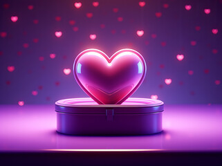 Red Heart shaped object in a heart shaped box in a purple background, Valentines day background. Be my valentine theme. Valentine celebration concept greeting card hearts