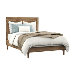 Queen size bed isolated on transparent background