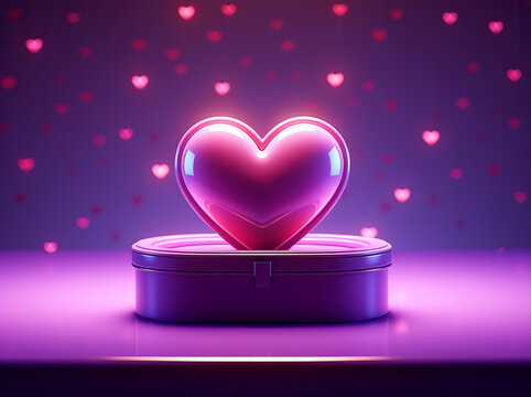 Red Heart shaped object in a heart shaped box in a purple background, Valentines day background. Be my valentine theme. Valentine celebration concept greeting card hearts