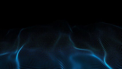 Futuristic blue wave background. The abstract structure of network connection or information ocean. Big data visualization. 3D rendering.