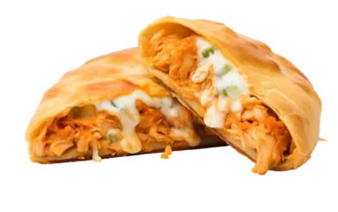 Plexiglas foto achterwand Tasty and Cheesy Exploring the Buffalo Chicken Calzone Isolated on Transparent Background PNG. © Sajid