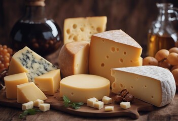 Various types of cheese still life