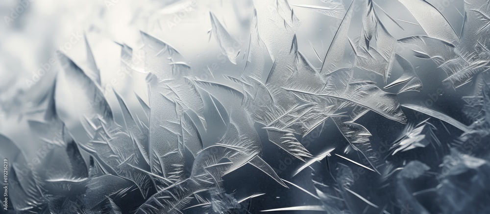 Poster an abstract photo of a pattern of frost on a piece of glass the macro is a black and white textured 