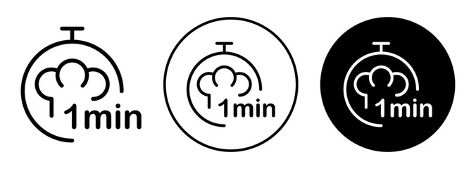 Cooking time icon. food preparation time period of 1 minute or 60 seconds timer stopwatch logo symbol. meal cooking time watch countdown clock vector mark. one minute cooking time duration sign - obrazy, fototapety, plakaty