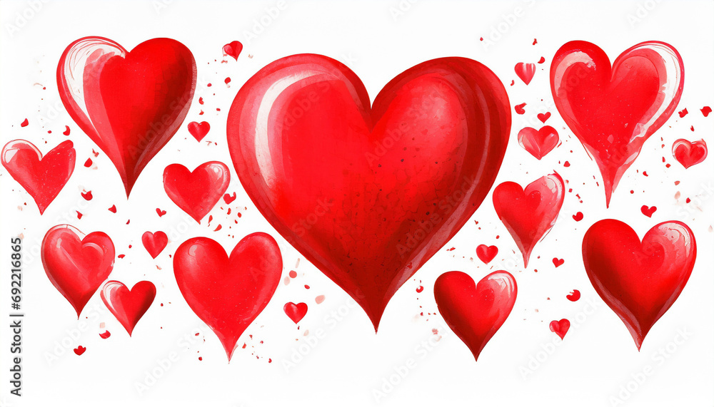 Wall mural Valentine's day background with red hearts isolated on white