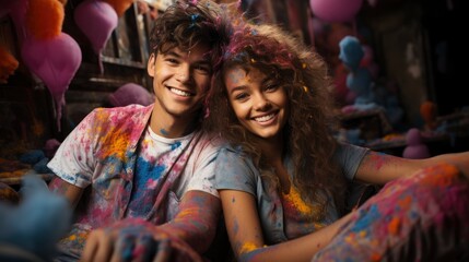 Vertical Happy Biracial Couple Celebrating Home , Background HD, Illustrations