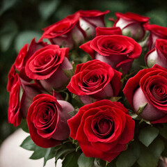 Obraz premium Bouquet of red roses closeup with bokeh