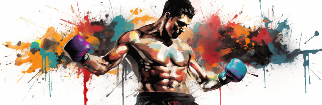 boxer painting with colorful paint splatter Generative AI