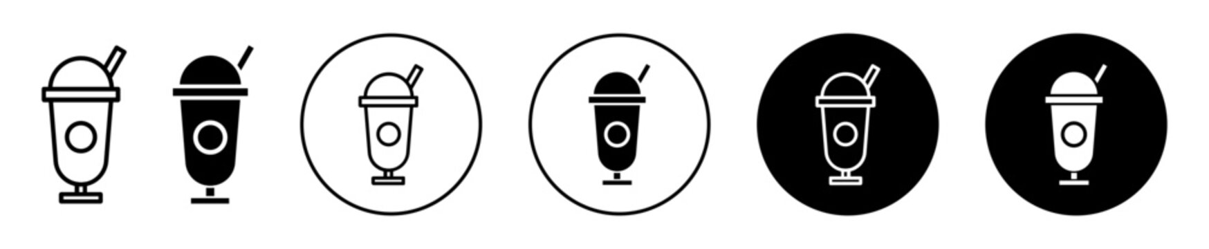 Milk shake icon. smoothie cocktail juice beverage drink cup symbol logo mark. milkshake or hot cold coffee latte or tea soda with ice cream vector set