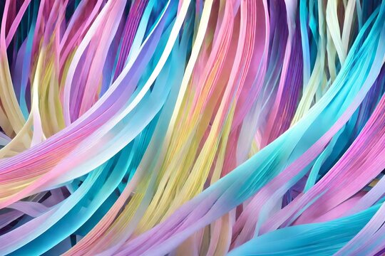 Design an image of delicate pastel ribbons weaving together, forming an enchanting dance