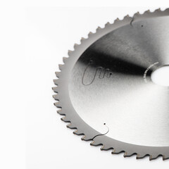 circular saw blade close-up. circular saw isolated on white background.
