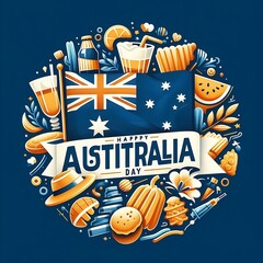 Happy Australia Day with stars and ribbon. Vector illustration Hand drawn text lettering for Australia day design for print greetings card,sale banner, created with generative ai