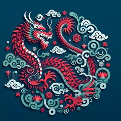 Year of the dragon chinese 2024 celebration. Paper cut out Chinese dragon design created with generative ai