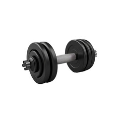 Fototapeta na wymiar Black rubber metal Dumbbell with shadow. 3d rendering illustration isolated on white background. Gym, fitness and sports equipment symbol a white background
