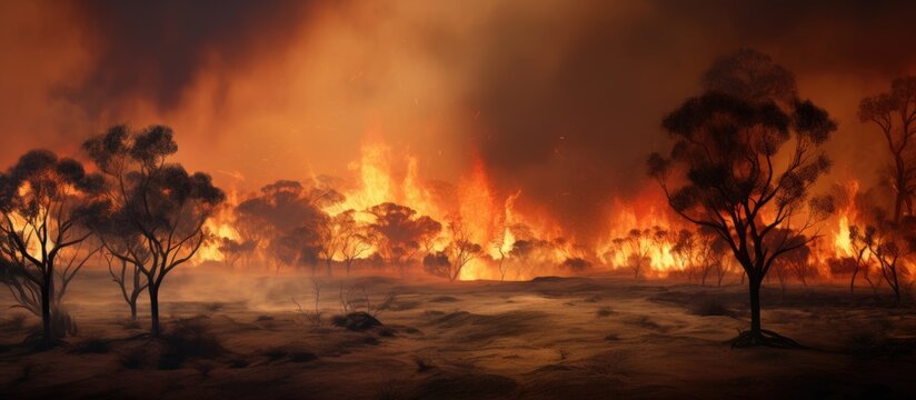 Australia bushfires The fire is fueled by wind and heat. Copy space image. Place for adding text or design