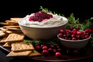 Cranberry Cream Cheese Dip for a Christmas themed dinner 
