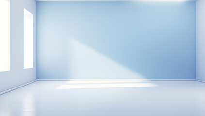 minimalistic blue background for presentation. A light blue wall in the interior with beautiful built-in lighting and a smooth floor.