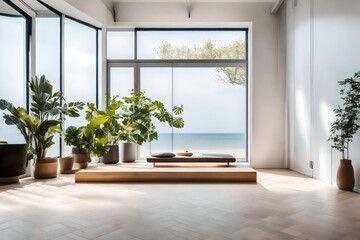 Capture the essence of minimalism in an image featuring a serene, unadorned meditation space with uncluttered surroundings, fostering tranquility and mindfulness
