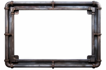 An empty picture frame made from industrial metal isolated on a white background, copy space