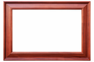 An empty cherry wood picture frame isolated on a white background, copy space