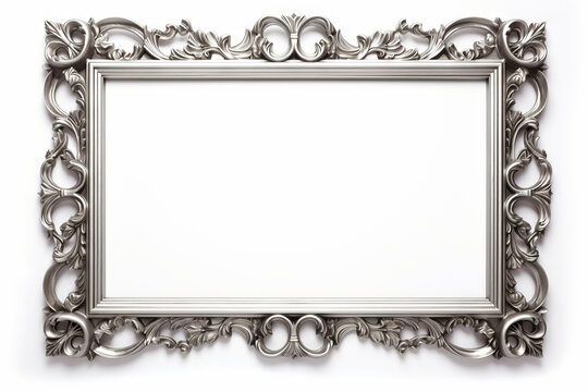 An empty picture frame made from rich silver isolated on a white background, copy space