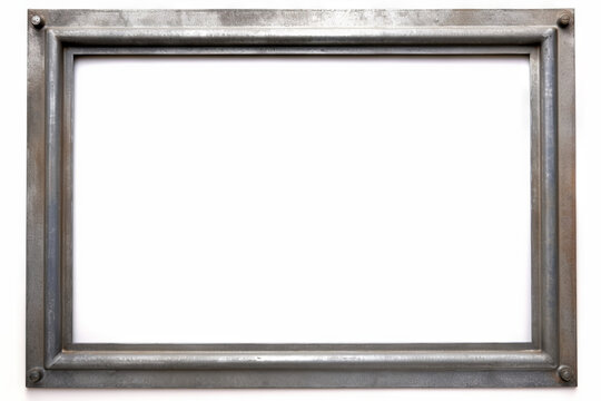 An empty picture frame made from metal alloy isolated on a white background, copy space