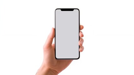 Mobile Phone In Hand With Copy Space On Screen Isolated White Mock Up Blank