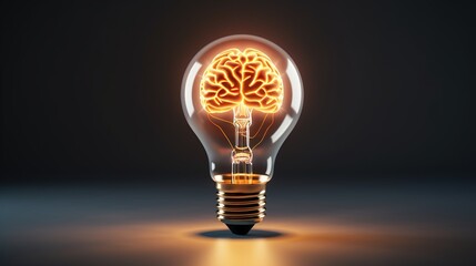 Light Bulb Illuminates 3d Rendered Artificial Intelligence Brain on black Background. idea concept image - obrazy, fototapety, plakaty