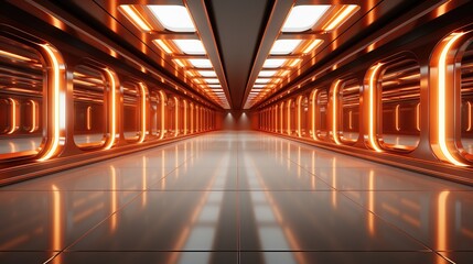 Sci Fi Illustration Abstract Geometric Background With Orange Light In Empty Dark Room 3d Render
