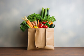Grocery bag filled with vegetables. Supermarket shopping.