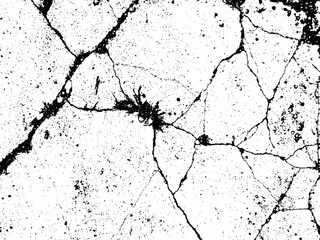 Vector grunge texture of cracked concrete. Using the effect of distress, weathering, chips, cracks, scratches, scuffs, dust, dirt, large and small grains. Backgrounds in vintage style, overlay stencil