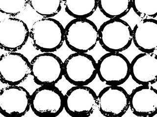 Vector grunge texture of round shapes. Using the effect of distress, weathering, chips, cracks, scratches, scuffs, dust, dirt, large and small grains. For backgrounds in vintage style, overlay stencil