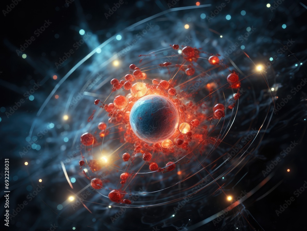 Poster atom with electron orbitals block of matte aesthetic significance